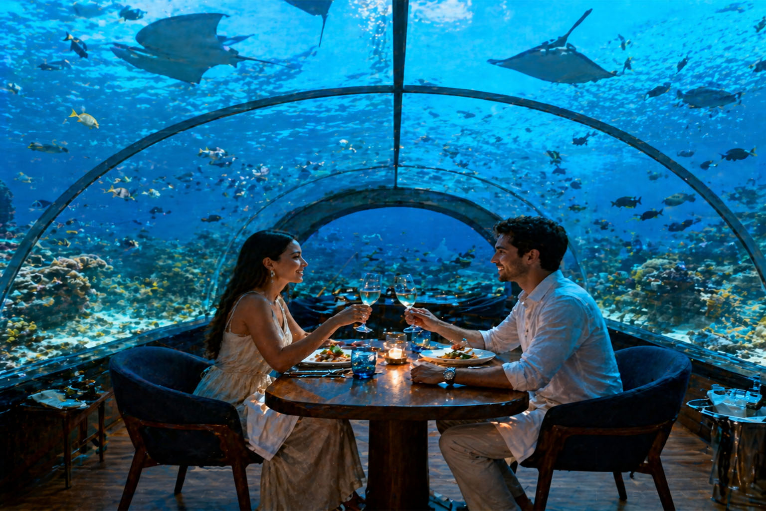 Maldives underwater restaurant dining experience for honeymooners