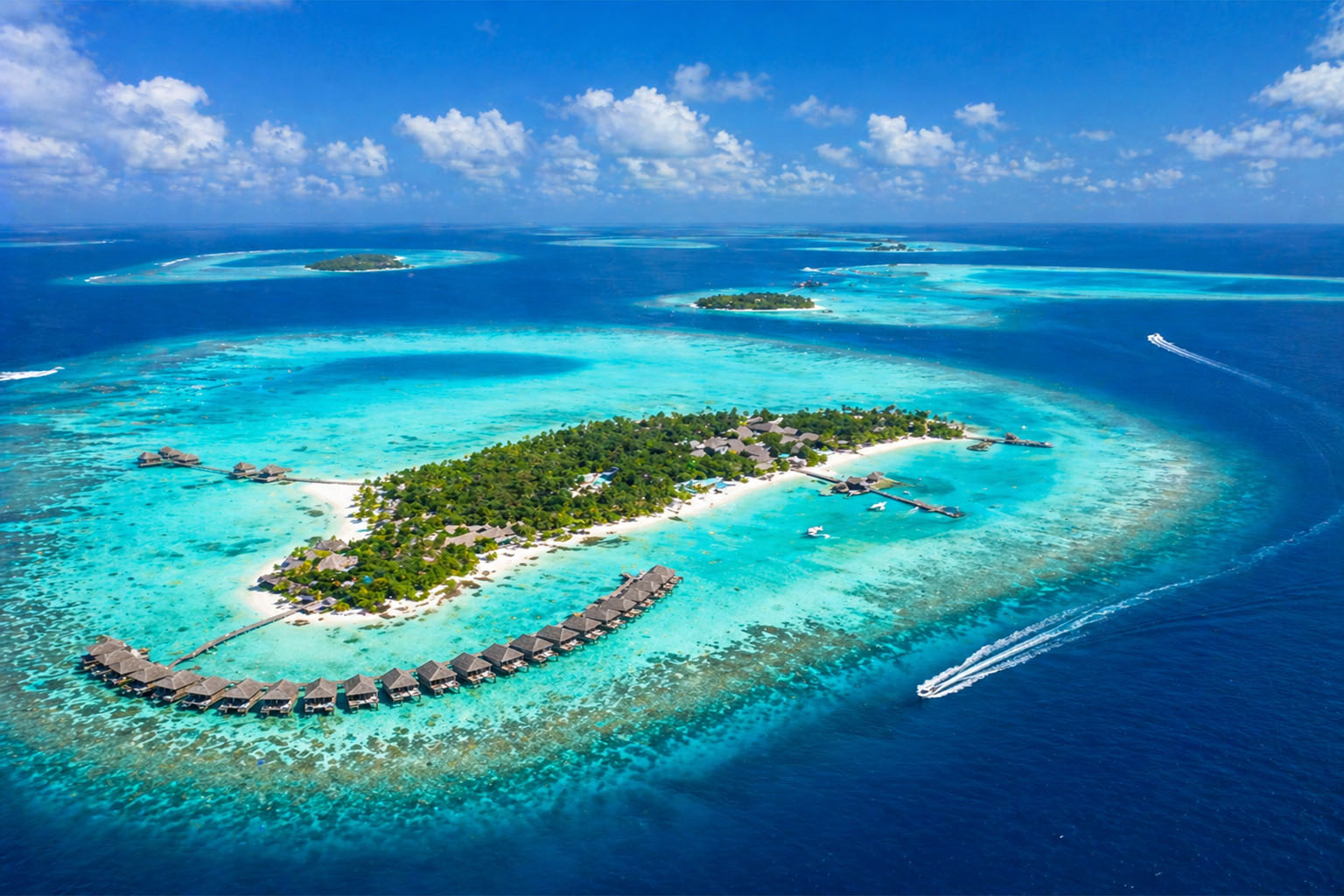 Scenic aerial view of Maldives islands reached by Bangalore to Maldives flight
