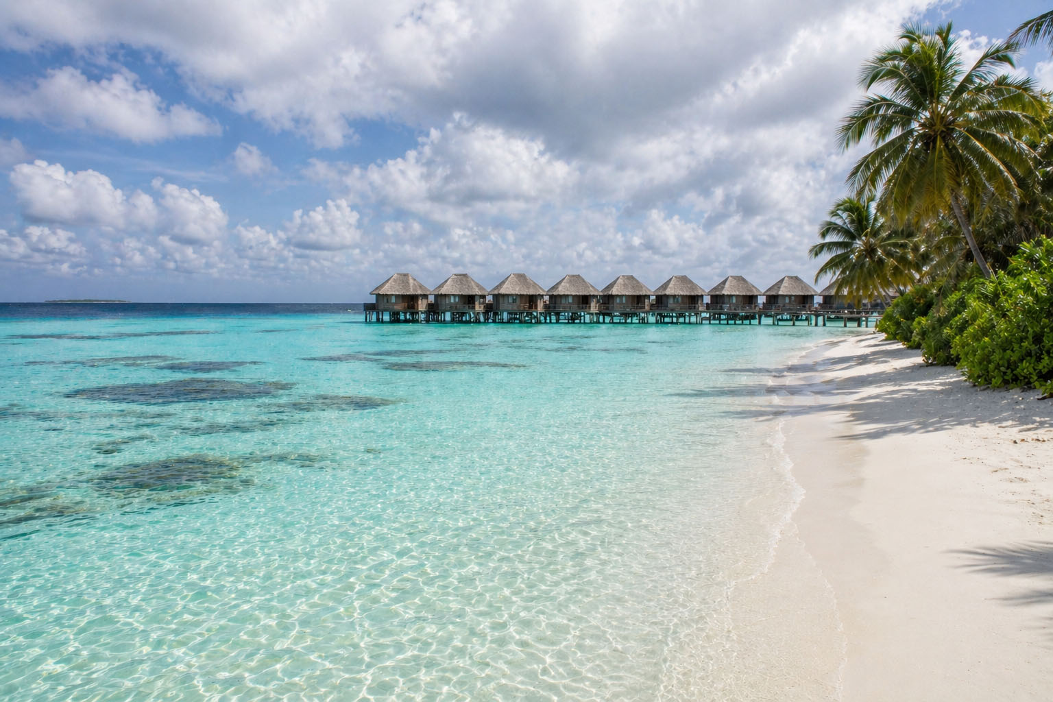 Crystal clear Maldives lagoon during October shoulder season